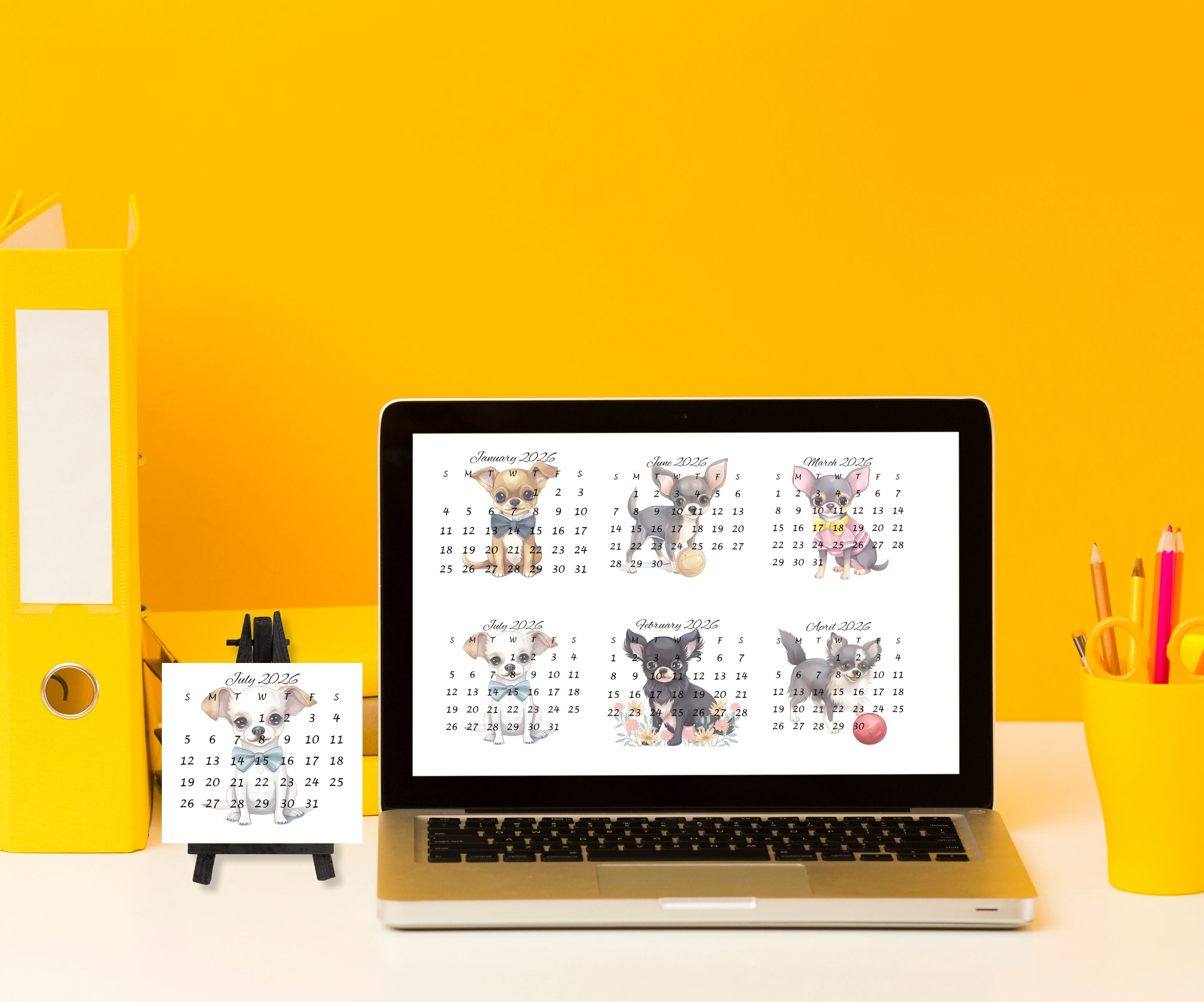 Chihuahua small desk calendar