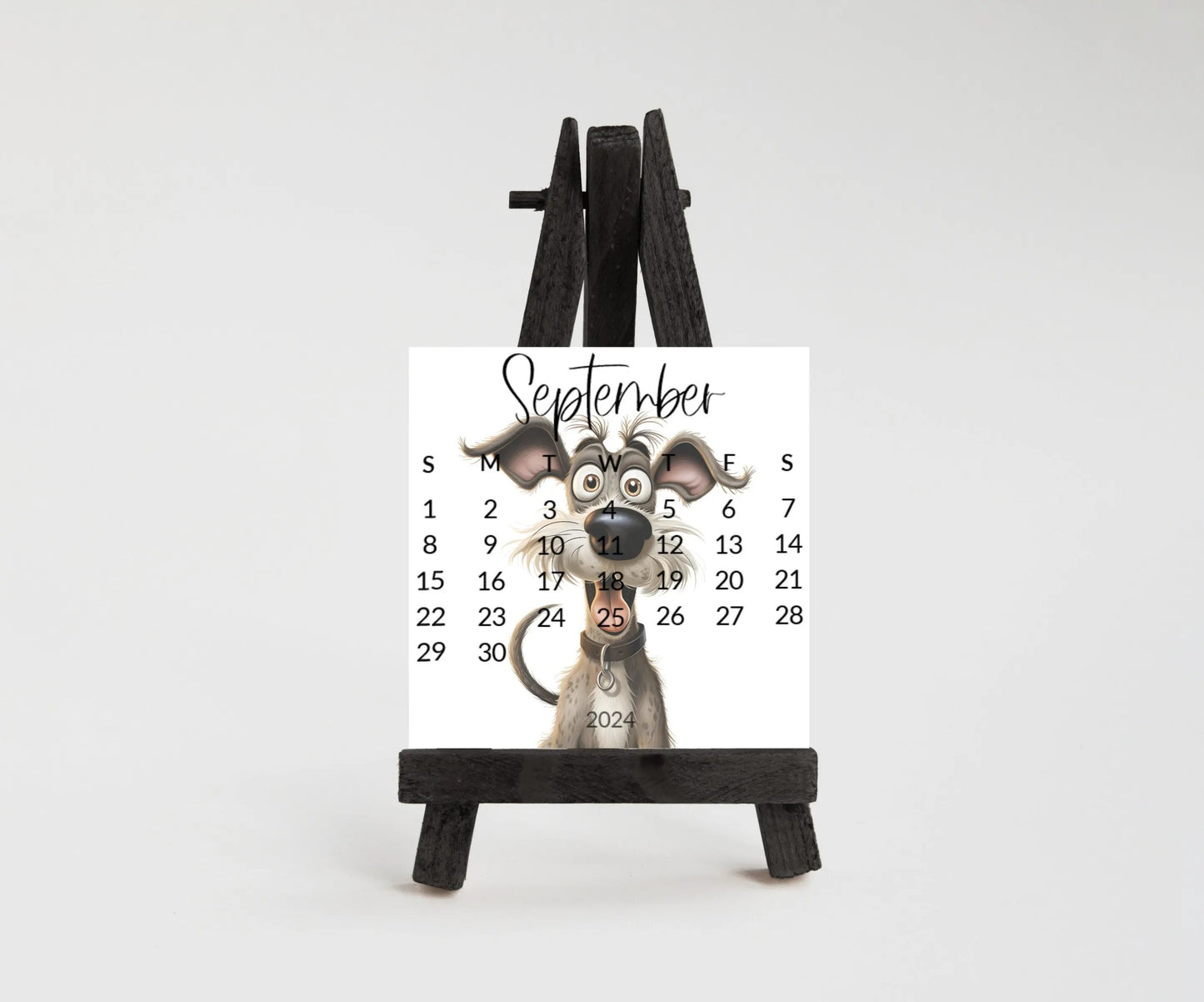 Goofy dogs 2026 stand up calendar for small desk - optional wooden stand - Mini dog calendar-dog lover christmas gift, coworker, friend, mom - The Pawprint Paperie