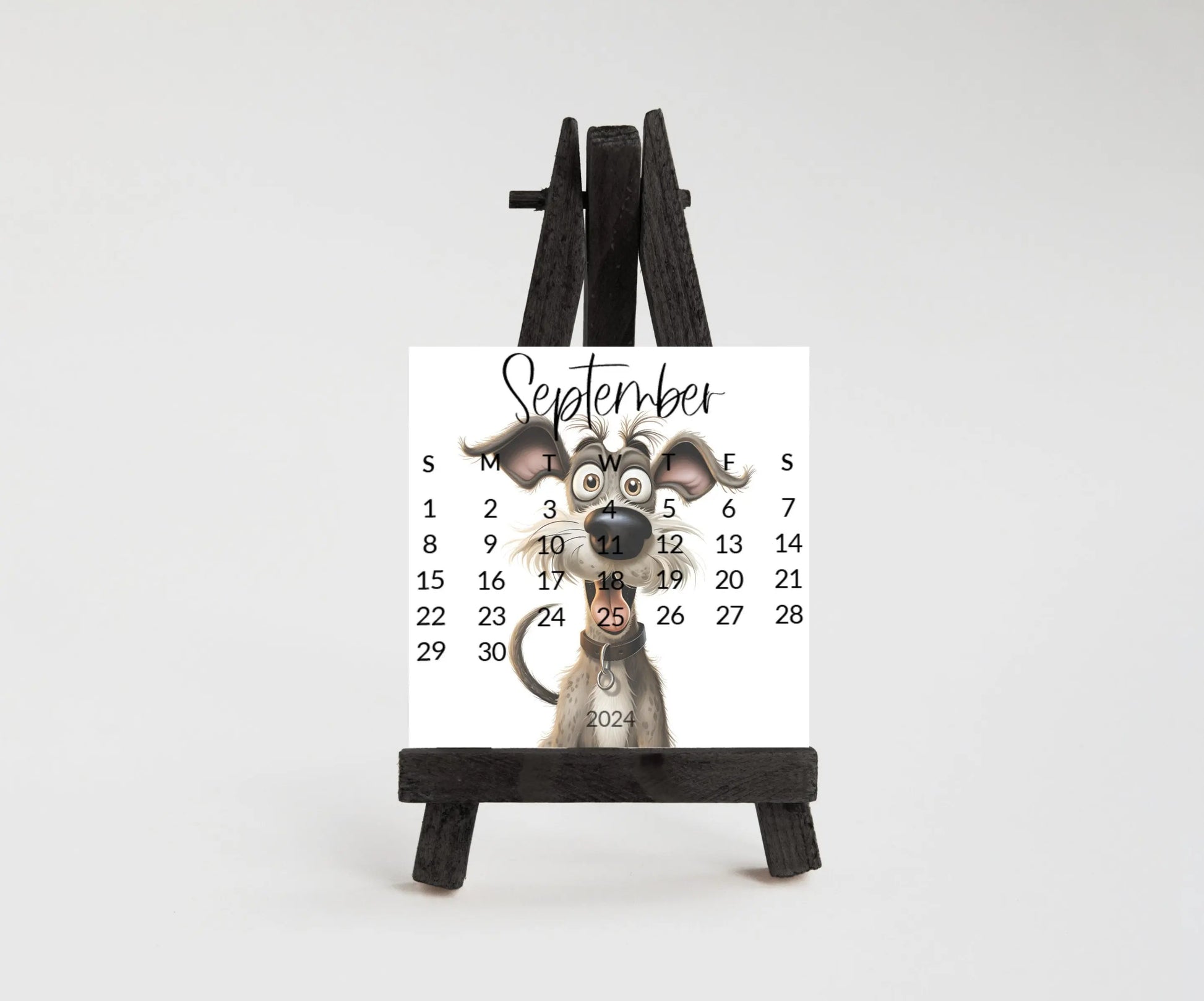 Goofy dogs 2026 stand up calendar for small desk - optional wooden stand - Mini dog calendar-dog lover christmas gift, coworker, friend, mom - The Pawprint Paperie
