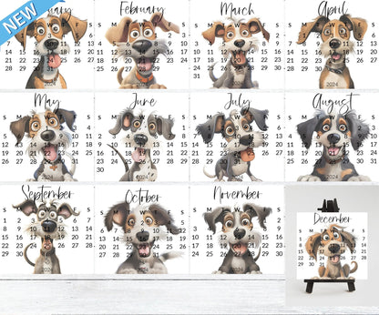 Goofy dogs 2026 stand up calendar for small desk - optional wooden stand - Mini dog calendar-dog lover christmas gift, coworker, friend, mom - The Pawprint Paperie
