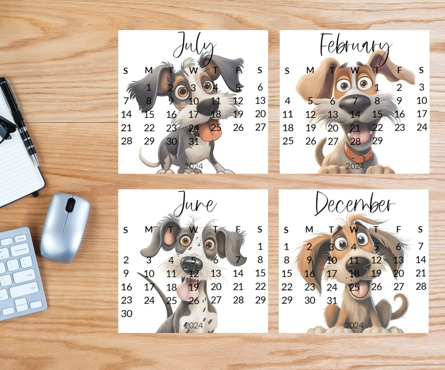 Goofy dogs 2026 stand up calendar for small desk - optional wooden stand - Mini dog calendar-dog lover christmas gift, coworker, friend, mom - The Pawprint Paperie