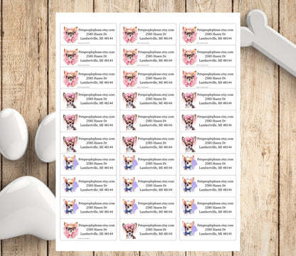 Pretty Chihuahua Dog Return Address Labels FREE Matching Stickers - Coquette Aesthetic Custom Personalized Snail Mail, Gift for Dog Lover - The Pawprint Paperie
