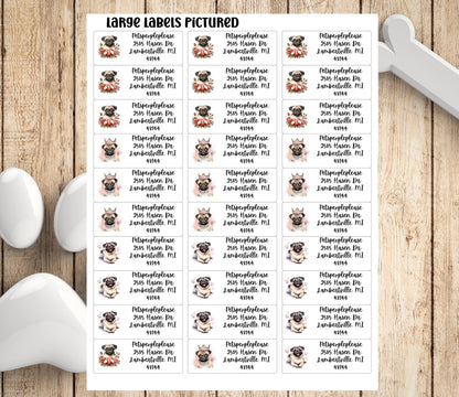 Cute Pug Return Address Labels with FREE Envelope Seal Dog Stickers. The perfect gift for the Pug mom - The Pawprint Paperie