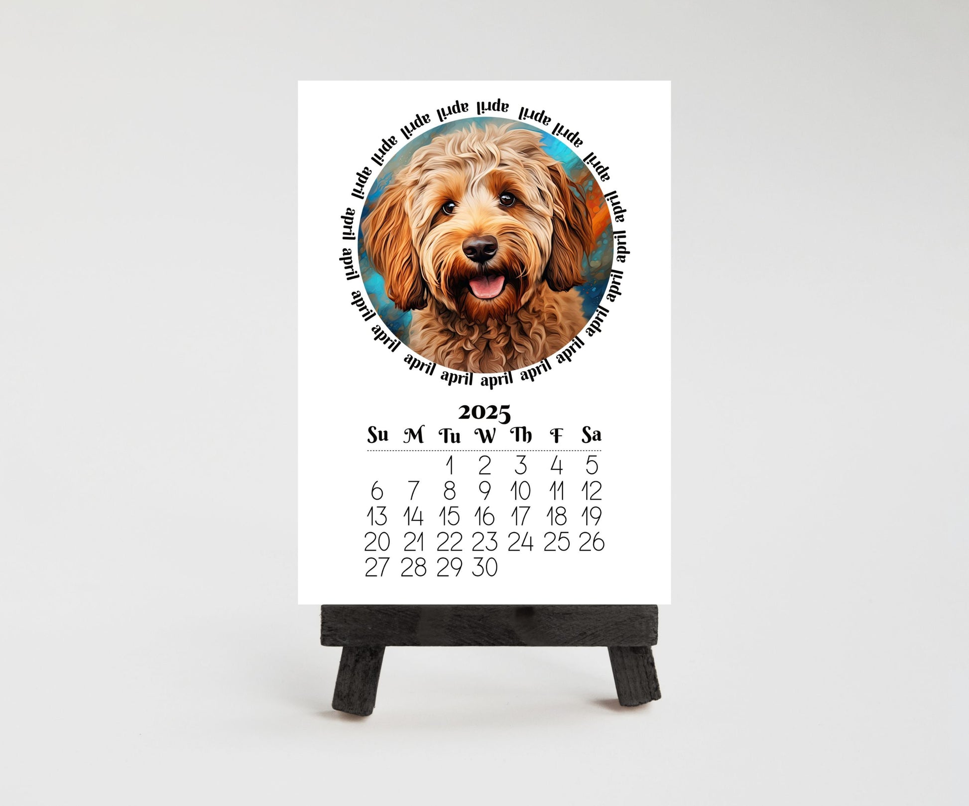 2026 mini monthly calendar optional wood stand, doodles. Small office desktop calendar. Stand up calendar. Dog mom or dad gift. Dog lovers - The Pawprint Paperie