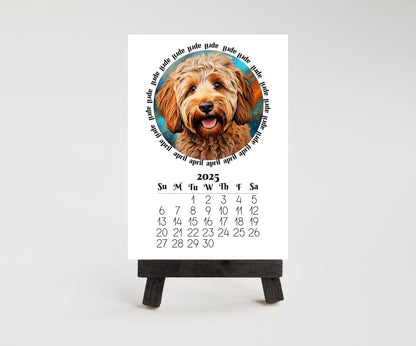 2026 mini monthly calendar optional wood stand, doodles. Small office desktop calendar. Stand up calendar. Dog mom or dad gift. Dog lovers - The Pawprint Paperie