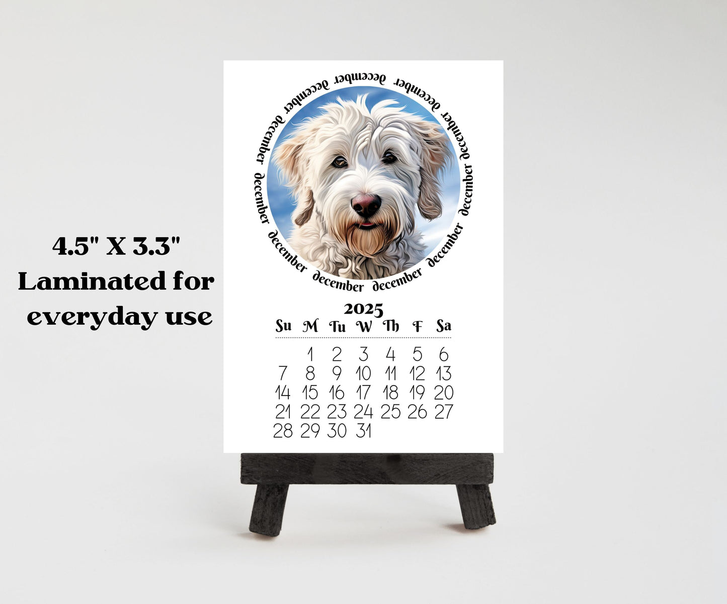 2026 mini monthly calendar optional wood stand, doodles. Small office desktop calendar. Stand up calendar. Dog mom or dad gift. Dog lovers - The Pawprint Paperie