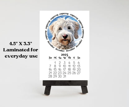 2026 mini monthly calendar optional wood stand, doodles. Small office desktop calendar. Stand up calendar. Dog mom or dad gift. Dog lovers - The Pawprint Paperie