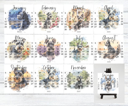 2026 Schnauzer Small desk mini calendar optional wood display stand - Small office desktop calendar - Unique Dog lovers - Pet parent gift - The Pawprint Paperie