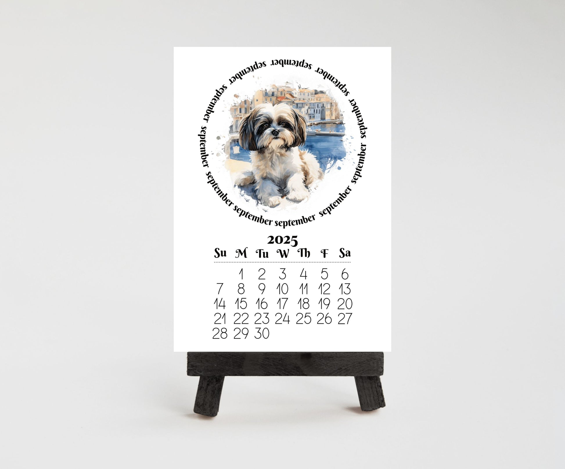 2026 Small Desk Calendar with optional Wood Stand-Shih Tzu | Lamination available | Mini Easel | Monthly calendar | Gift for dog mom or dad - The Pawprint Paperie