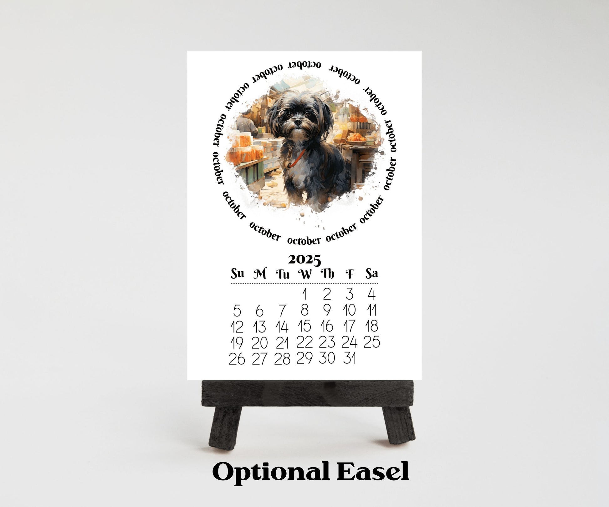 2026 Small Desk Calendar with optional Wood Stand-Shih Tzu | Lamination available | Mini Easel | Monthly calendar | Gift for dog mom or dad - The Pawprint Paperie