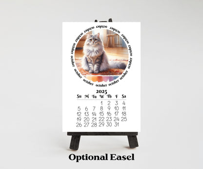 2026 Mini Long Haired Cat mini Calendar - Small Desk Calendar - Optional Wood Display stand - Desktop Calendar - Gift for cat lovers/moms - The Pawprint Paperie