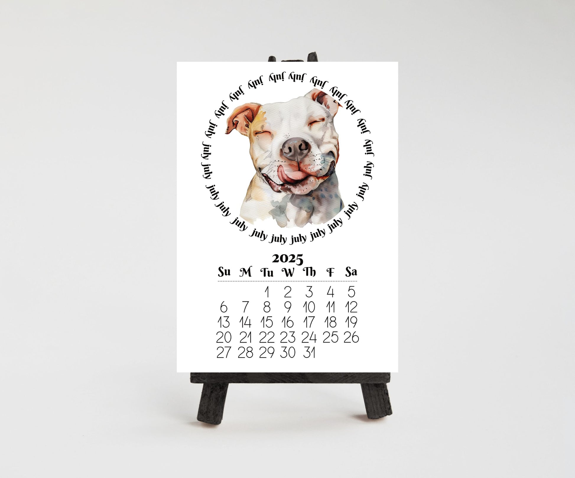2026 Mini Desk Calendar Featuring Funny Pit Bull Terriers | Small Desk Calendar Optional Wood Display stand | Lamination Available | Pittie - The Pawprint Paperie
