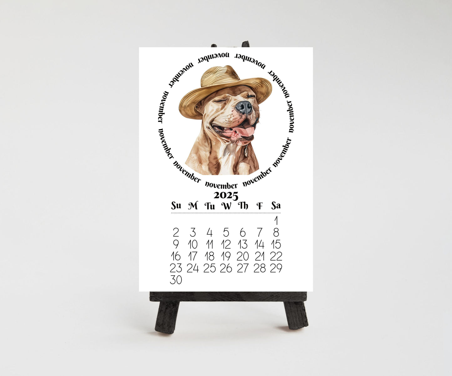 2026 Mini Desk Calendar Featuring Funny Pit Bull Terriers | Small Desk Calendar Optional Wood Display stand | Lamination Available | Pittie - The Pawprint Paperie
