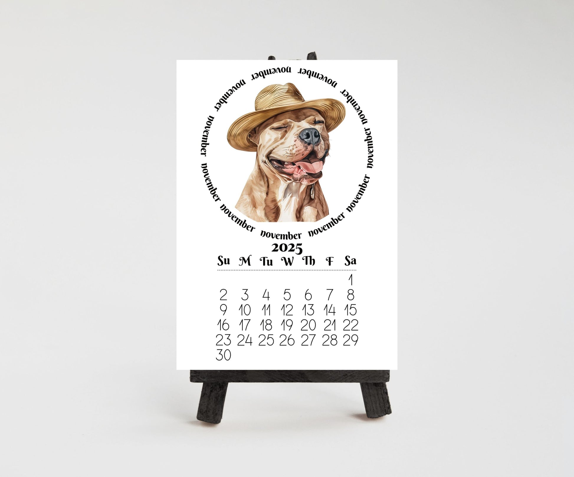 2026 Mini Desk Calendar Featuring Funny Pit Bull Terriers | Small Desk Calendar Optional Wood Display stand | Lamination Available | Pittie - The Pawprint Paperie