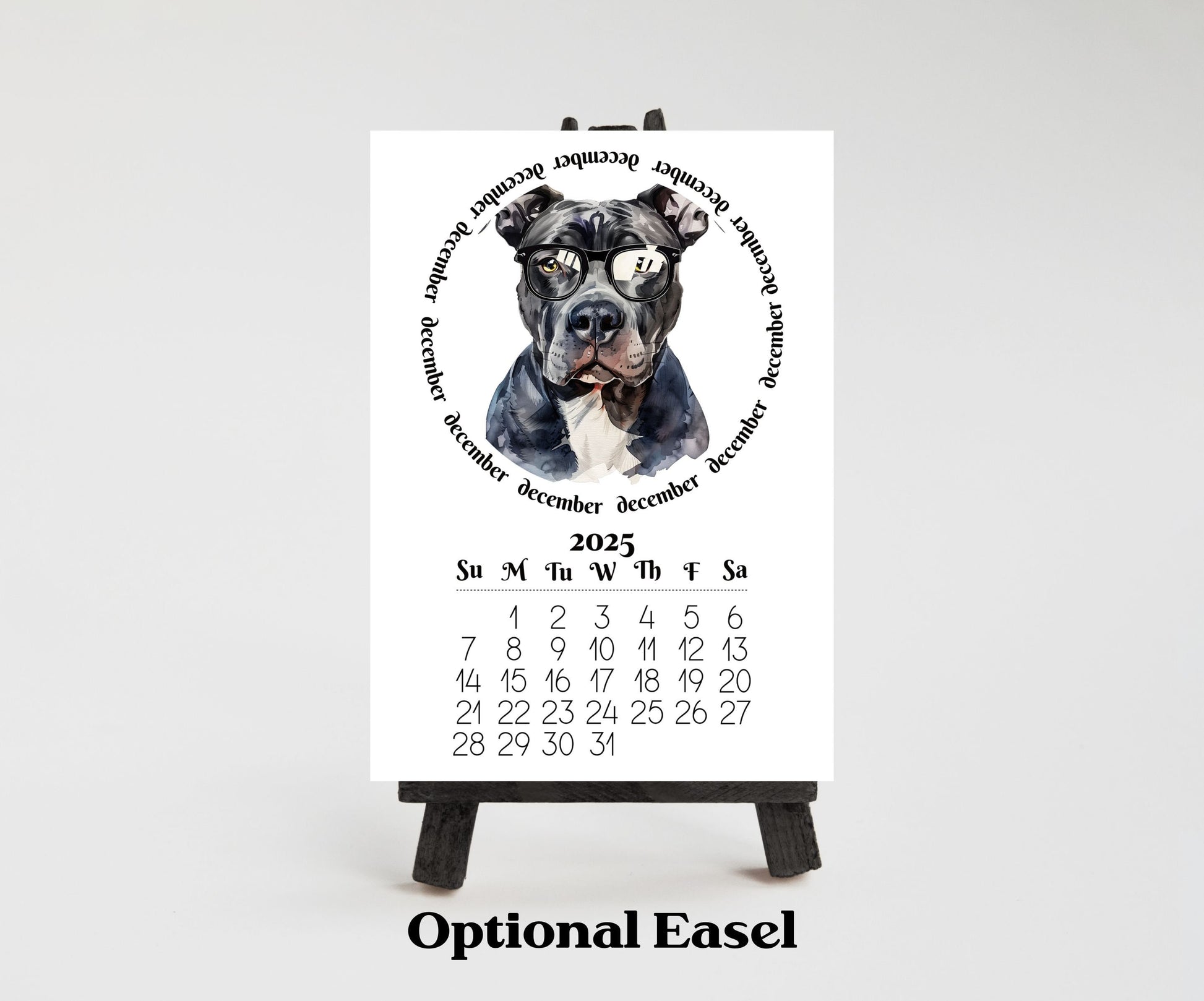 2026 Mini Desk Calendar Featuring Funny Pit Bull Terriers | Small Desk Calendar Optional Wood Display stand | Lamination Available | Pittie - The Pawprint Paperie
