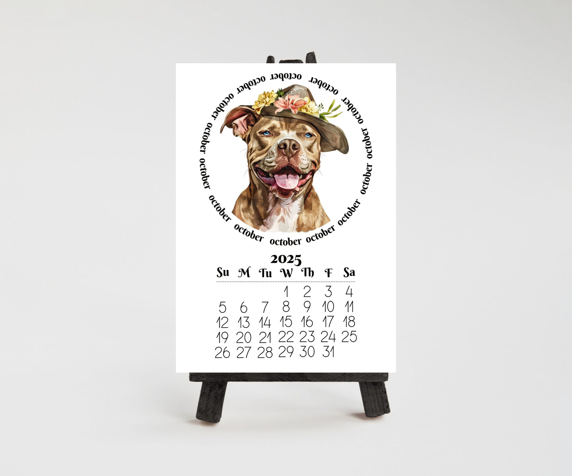 2026 Mini Desk Calendar Featuring Funny Pit Bull Terriers | Small Desk Calendar Optional Wood Display stand | Lamination Available | Pittie - The Pawprint Paperie