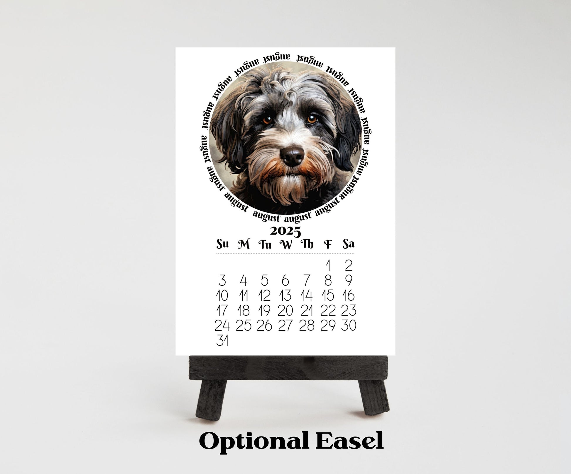 2026 mini monthly calendar optional wood stand, doodles. Small office desktop calendar. Stand up calendar. Dog mom or dad gift. Dog lovers - The Pawprint Paperie