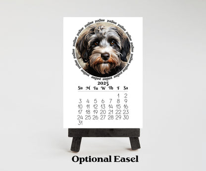 2026 mini monthly calendar optional wood stand, doodles. Small office desktop calendar. Stand up calendar. Dog mom or dad gift. Dog lovers - The Pawprint Paperie