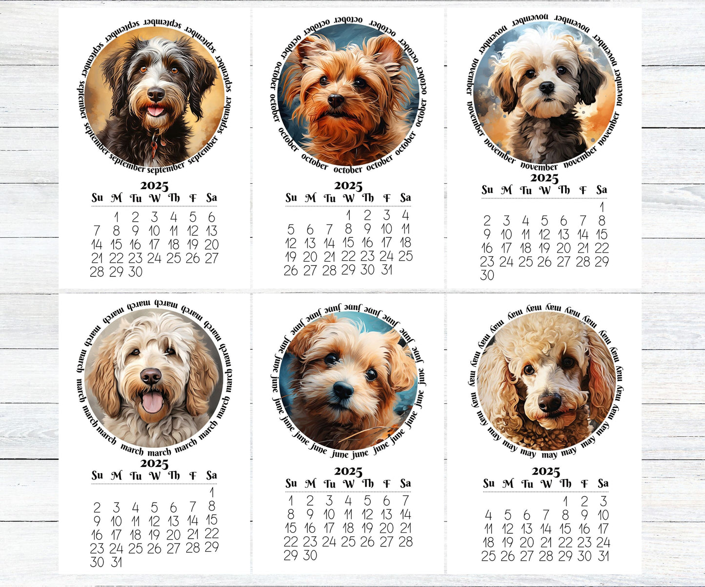 2026 mini monthly calendar optional wood stand, doodles. Small office desktop calendar. Stand up calendar. Dog mom or dad gift. Dog lovers - The Pawprint Paperie