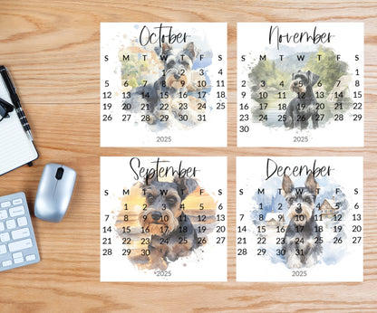 2026 Schnauzer Small desk mini calendar optional wood display stand - Small office desktop calendar - Unique Dog lovers - Pet parent gift - The Pawprint Paperie