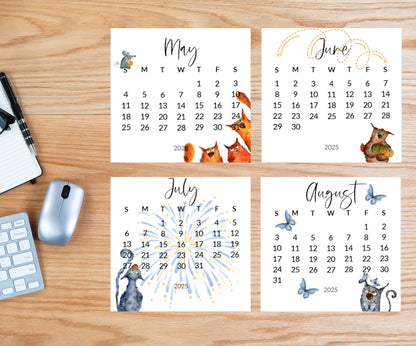 Silly cat small desk 2026 Calendar - Stand up mini calendar desktop or tabletop - small space calendar optional wood display stand/easel - The Pawprint Paperie