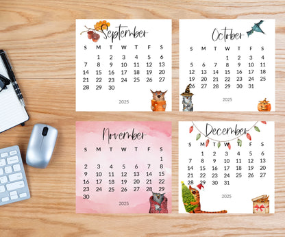 Silly cat small desk 2026 Calendar - Stand up mini calendar desktop or tabletop - small space calendar optional wood display stand/easel - The Pawprint Paperie