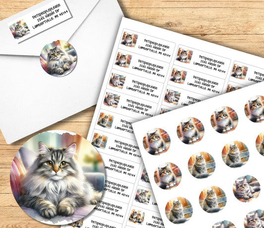 Custom Return Address Labels and stickers | Watercolor Cat and Kitten Design|Peel and Stick Mailing Stickers-Envelope Sticker Sheets|cat mom - The Pawprint Paperie