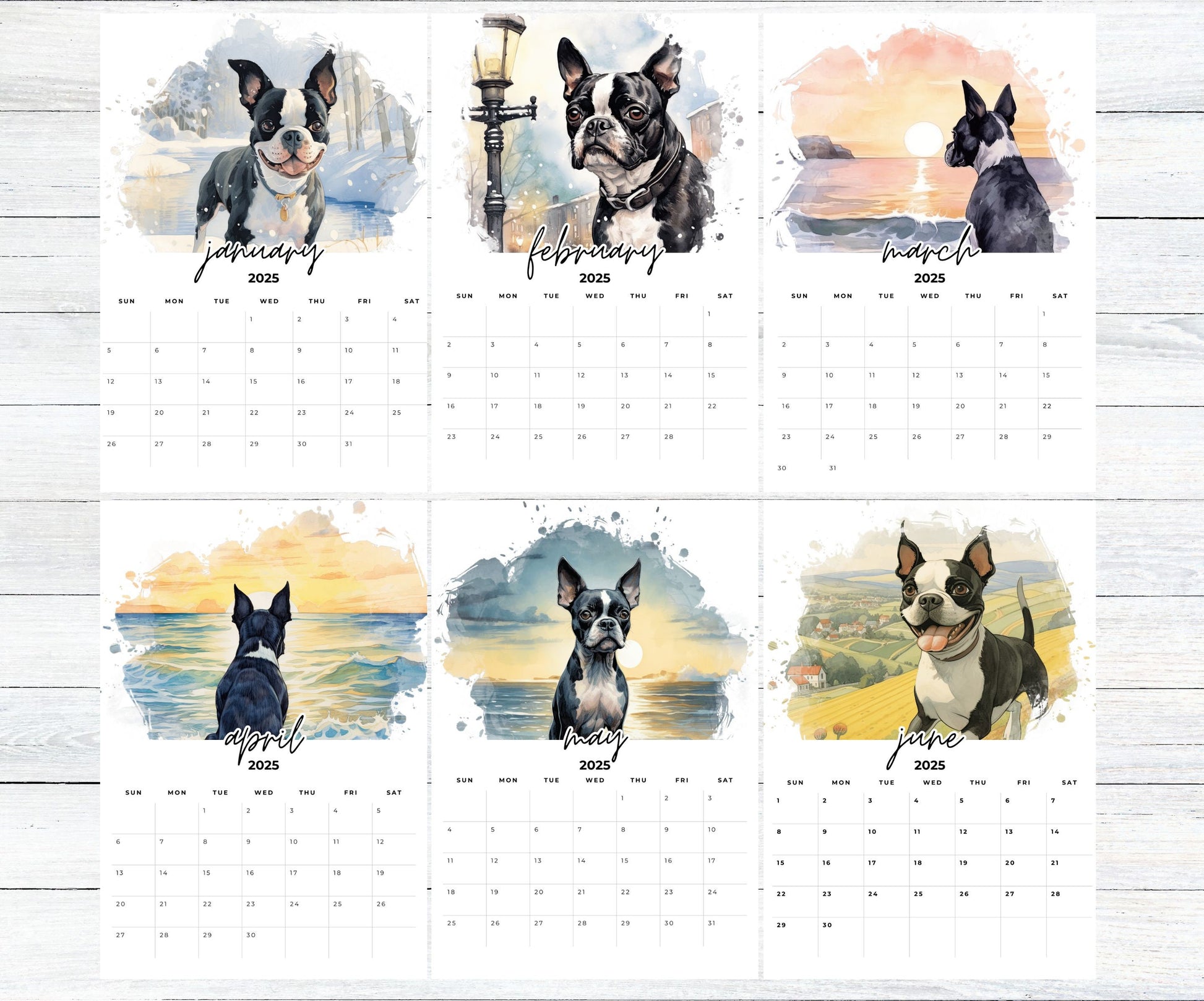 2026 Boston Terrier Desktop Calendar for small office desk space, Optional wood display stand easel. Great gift for Boston Terrier lovers - The Pawprint Paperie