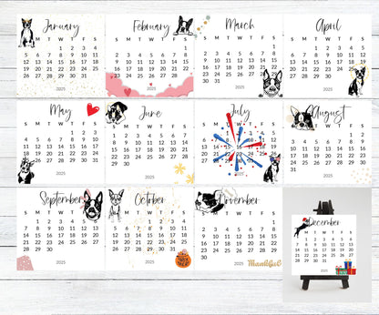 2026 Boston Terrier small desk space stand up calendar - Mini desktop calendar pictures - gift for Boston Terrier -gift for friend -mom - The Pawprint Paperie