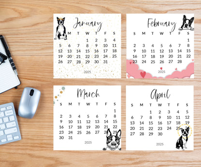 2026 Boston Terrier small desk space stand up calendar - Mini desktop calendar pictures - gift for Boston Terrier -gift for friend -mom - The Pawprint Paperie