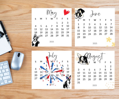 2026 Boston Terrier small desk space stand up calendar - Mini desktop calendar pictures - gift for Boston Terrier -gift for friend -mom - The Pawprint Paperie