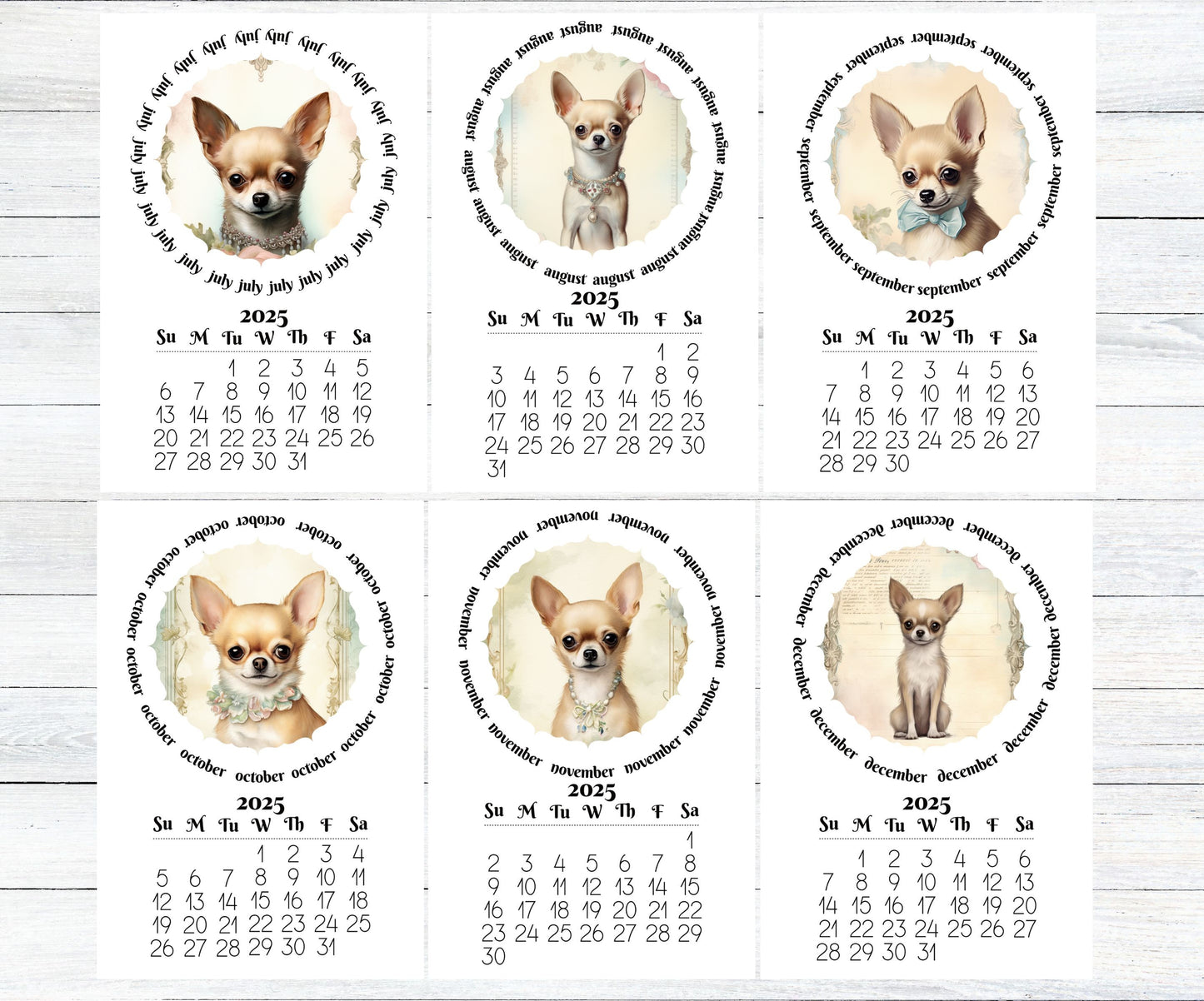 Cute Chihuahua 2026 Small Desk Calendar, Wood Stand Available, Laminated Monthly Calendar - The Pawprint Paperie