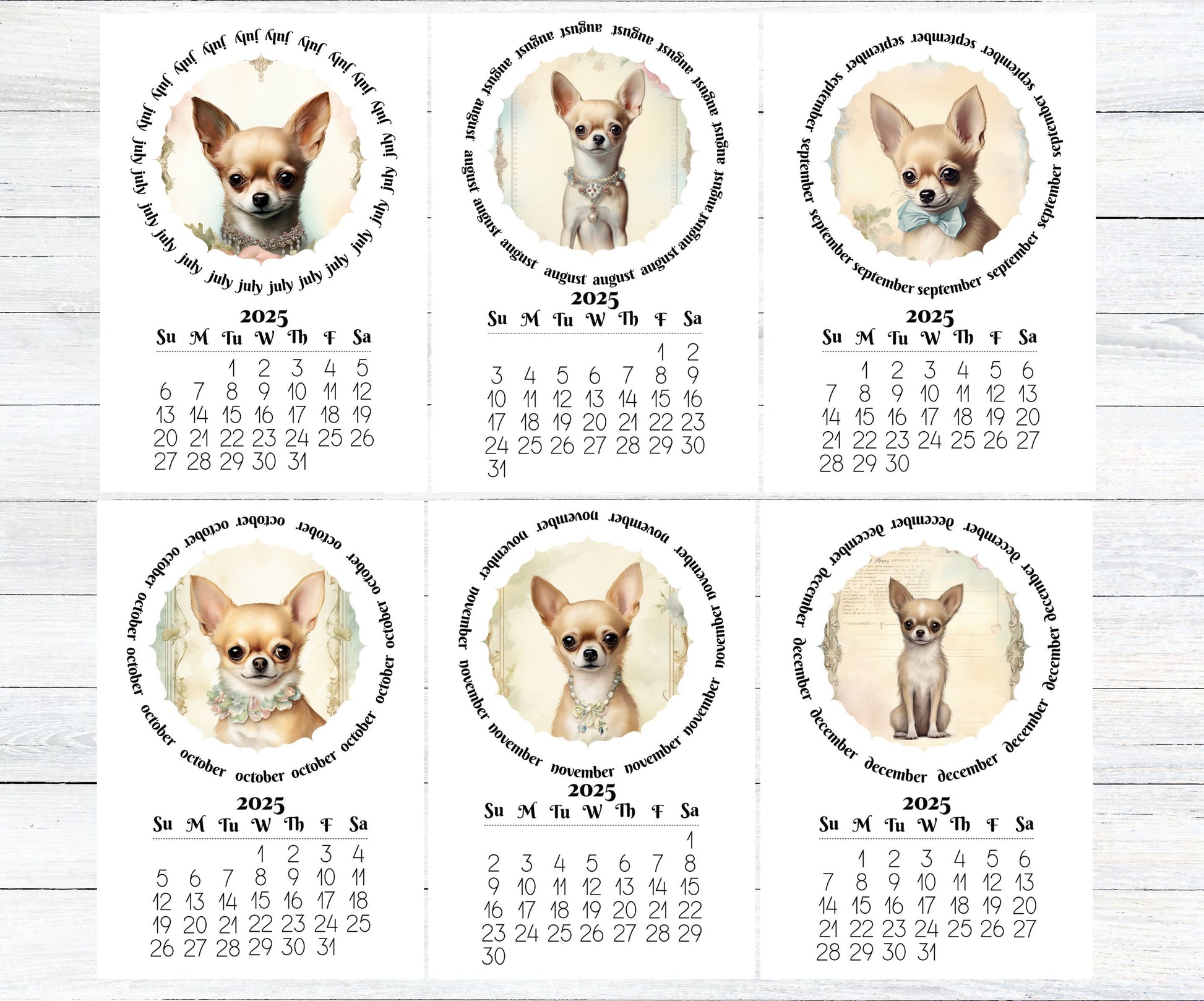Cute Chihuahua 2026 Small Desk Calendar, Wood Stand Available, Laminated Monthly Calendar - The Pawprint Paperie