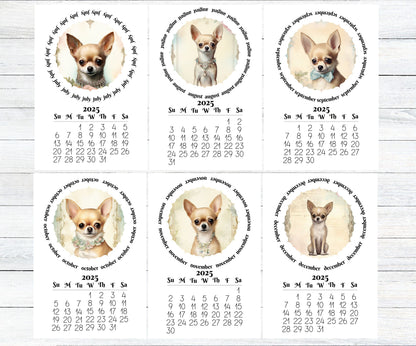 Cute Chihuahua 2026 Small Desk Calendar, Wood Stand Available, Laminated Monthly Calendar - The Pawprint Paperie