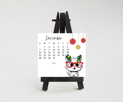 Funny Cat Desk Calendar 2026: Laminated Mini Monthly Calendar - The Pawprint Paperie