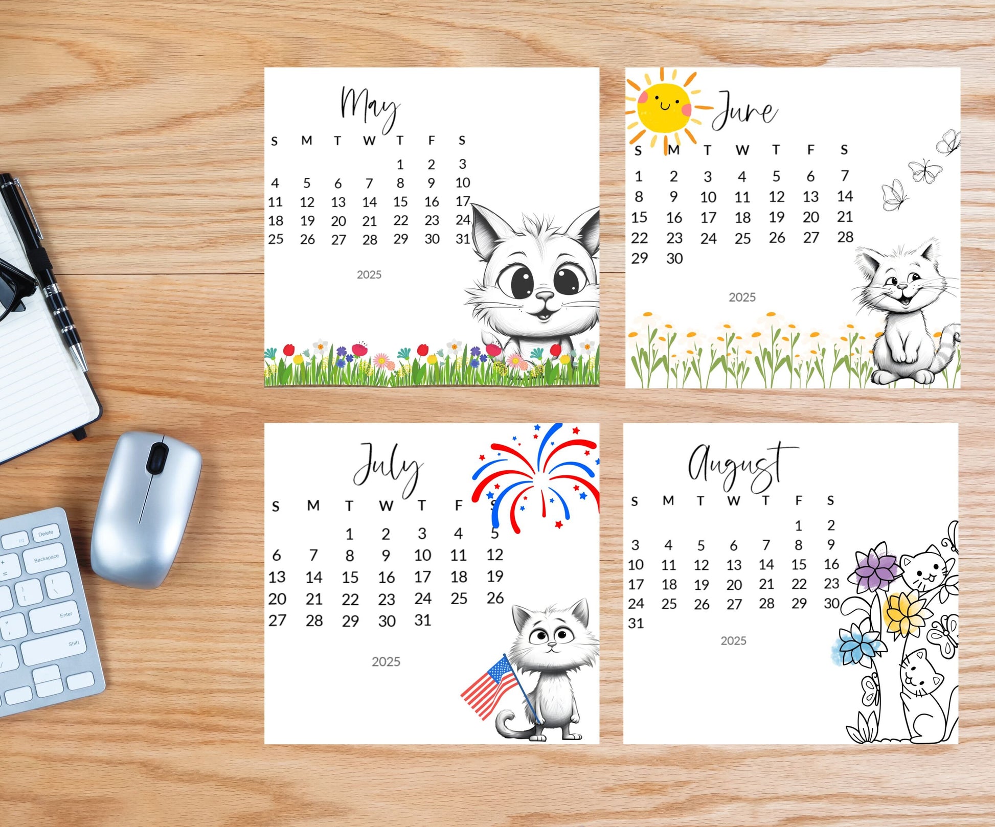 Funny Cat Desk Calendar 2026: Laminated Mini Monthly Calendar - The Pawprint Paperie