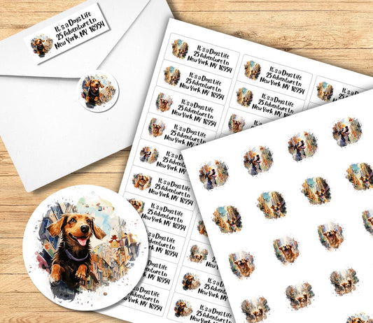 Cute Happy Dog return address labels, Envelope Addressing Supplies, Custom stickers for mailing, Dog mom gift, Stationery set - The Pawprint Paperie