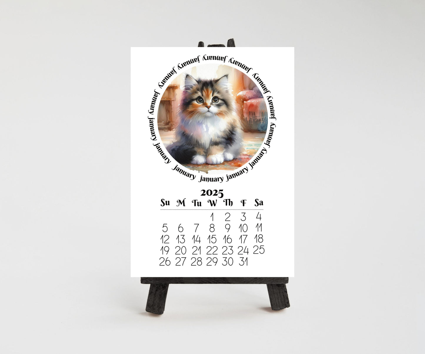2026 Mini Long Haired Cat mini Calendar - Small Desk Calendar - Optional Wood Display stand - Desktop Calendar - Gift for cat lovers/moms - The Pawprint Paperie