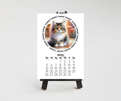 2026 Mini Long Haired Cat mini Calendar - Small Desk Calendar - Optional Wood Display stand - Desktop Calendar - Gift for cat lovers/moms - The Pawprint Paperie