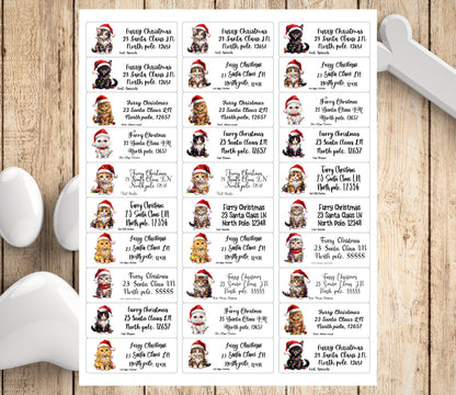 Christmas Cat Address Labels – Holiday Return Address Stickers with Cats in Santa Hats & Lights – FREE Matching Envelope Seals - The Pawprint Paperie
