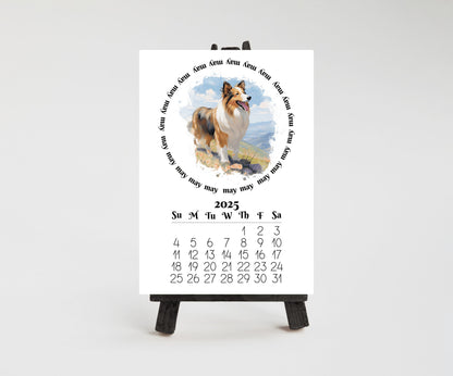 Small Desk Calendar for 2026 Sheltie - Desktop version optional wood mini easel display stand - Lamination available - Dog lovers Gift - The Pawprint Paperie