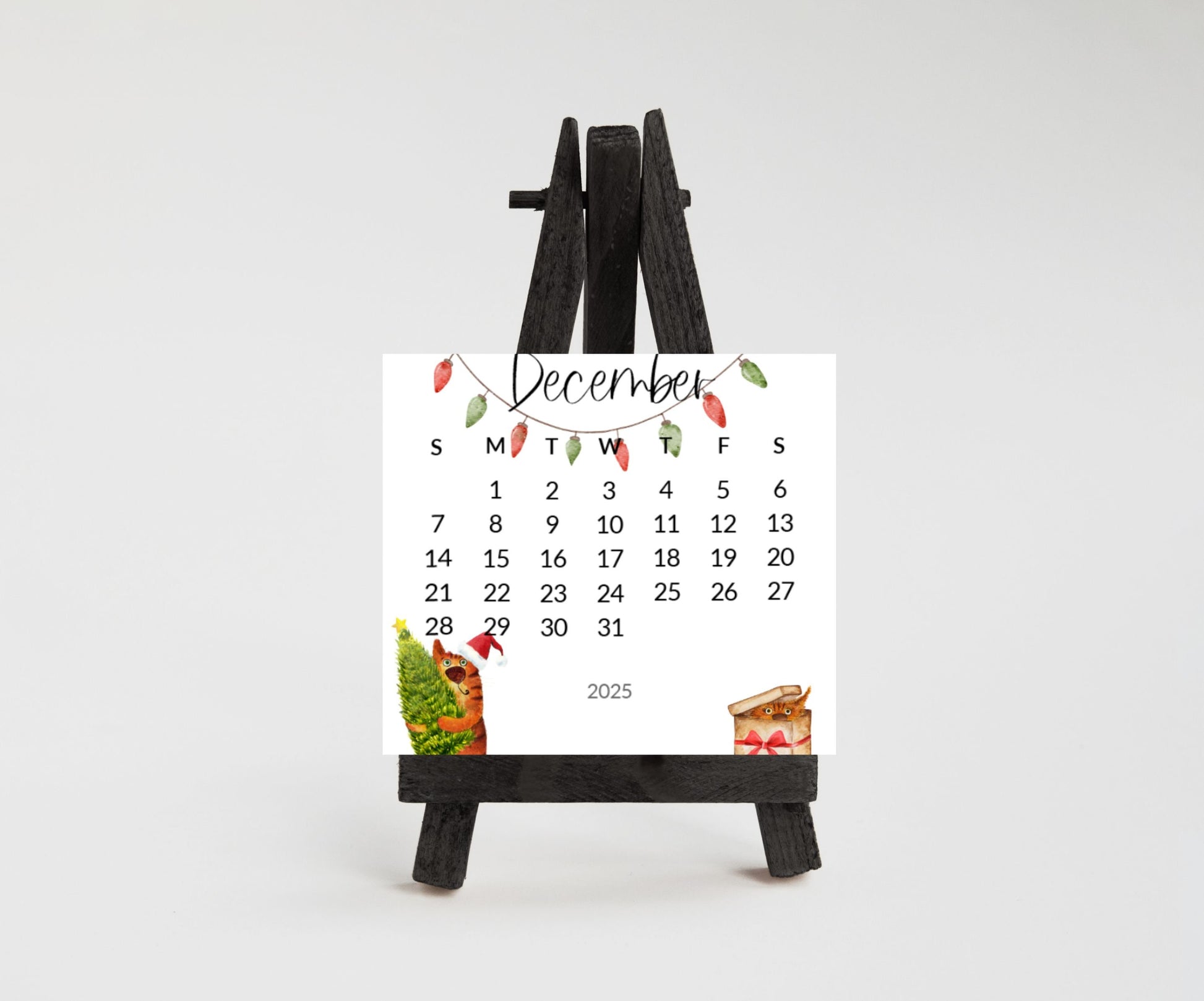 Silly cat small desk 2026 Calendar - Stand up mini calendar desktop or tabletop - small space calendar optional wood display stand/easel - The Pawprint Paperie