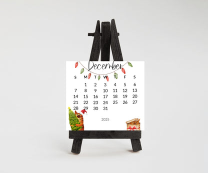 Silly cat small desk 2026 Calendar - Stand up mini calendar desktop or tabletop - small space calendar optional wood display stand/easel - The Pawprint Paperie