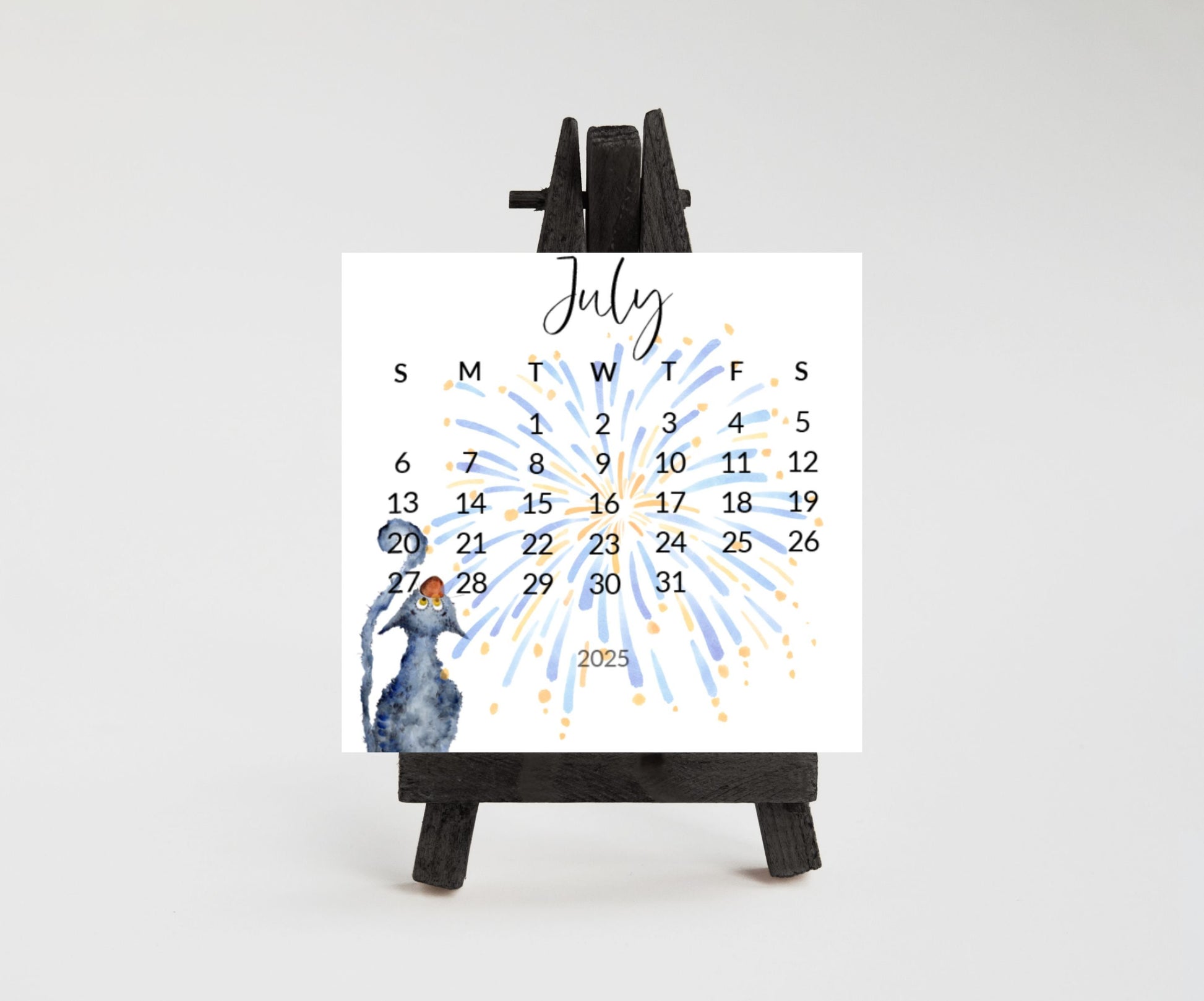 Silly cat small desk 2026 Calendar - Stand up mini calendar desktop or tabletop - small space calendar optional wood display stand/easel - The Pawprint Paperie
