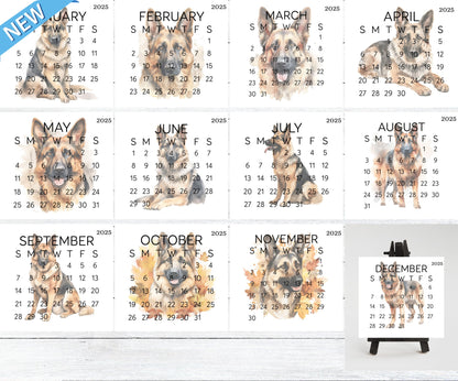 2026 Small Desk German Shephard Calendar, Optional wood display stand, police dog calendar, small office decor, gift for the Shepherd lover - The Pawprint Paperie