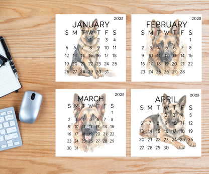 2026 Small Desk German Shephard Calendar, Optional wood display stand, police dog calendar, small office decor, gift for the Shepherd lover - The Pawprint Paperie