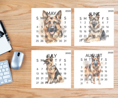2026 Small Desk German Shephard Calendar, Optional wood display stand, police dog calendar, small office decor, gift for the Shepherd lover - The Pawprint Paperie