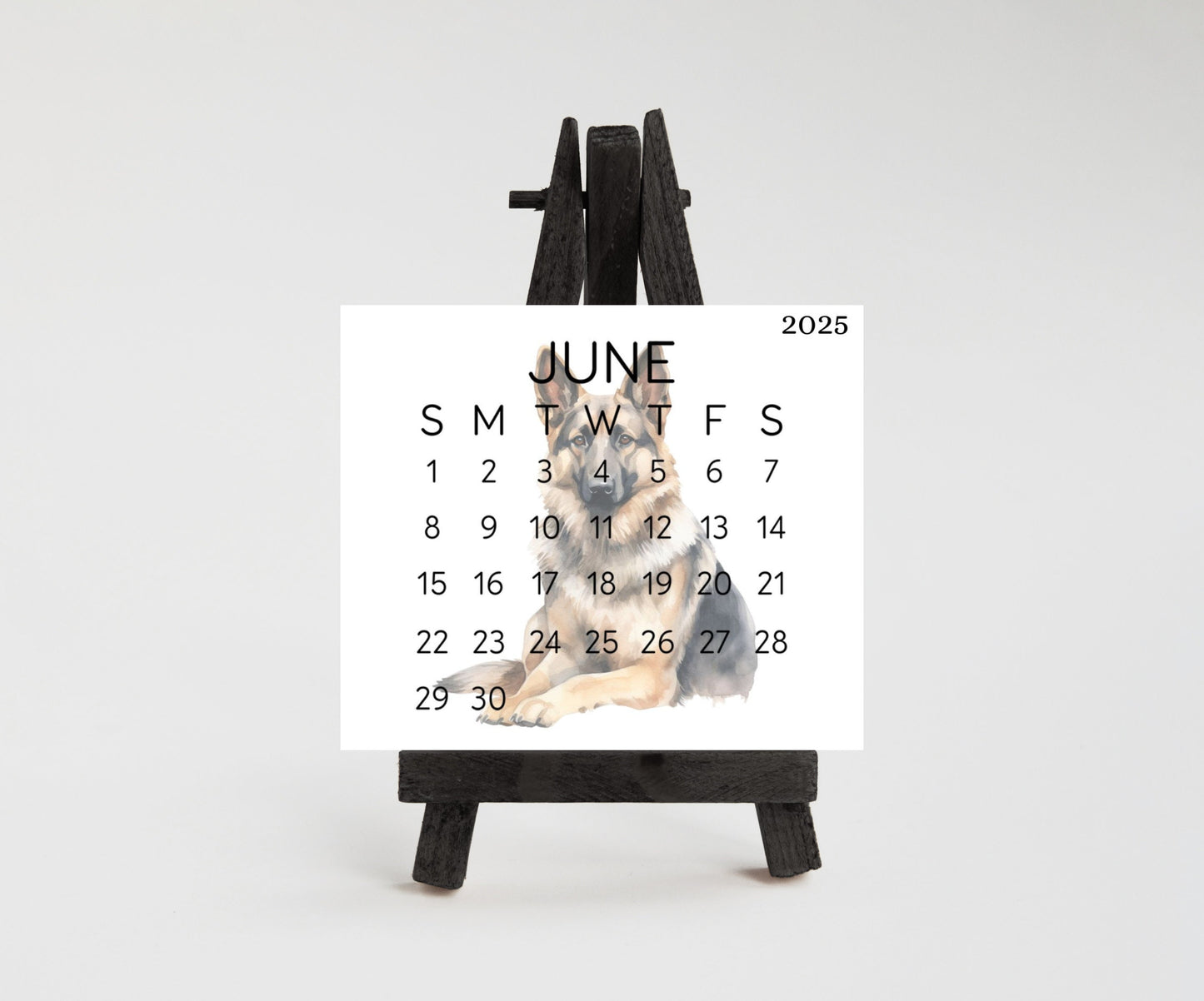 2026 Small Desk German Shephard Calendar, Optional wood display stand, police dog calendar, small office decor, gift for the Shepherd lover - The Pawprint Paperie