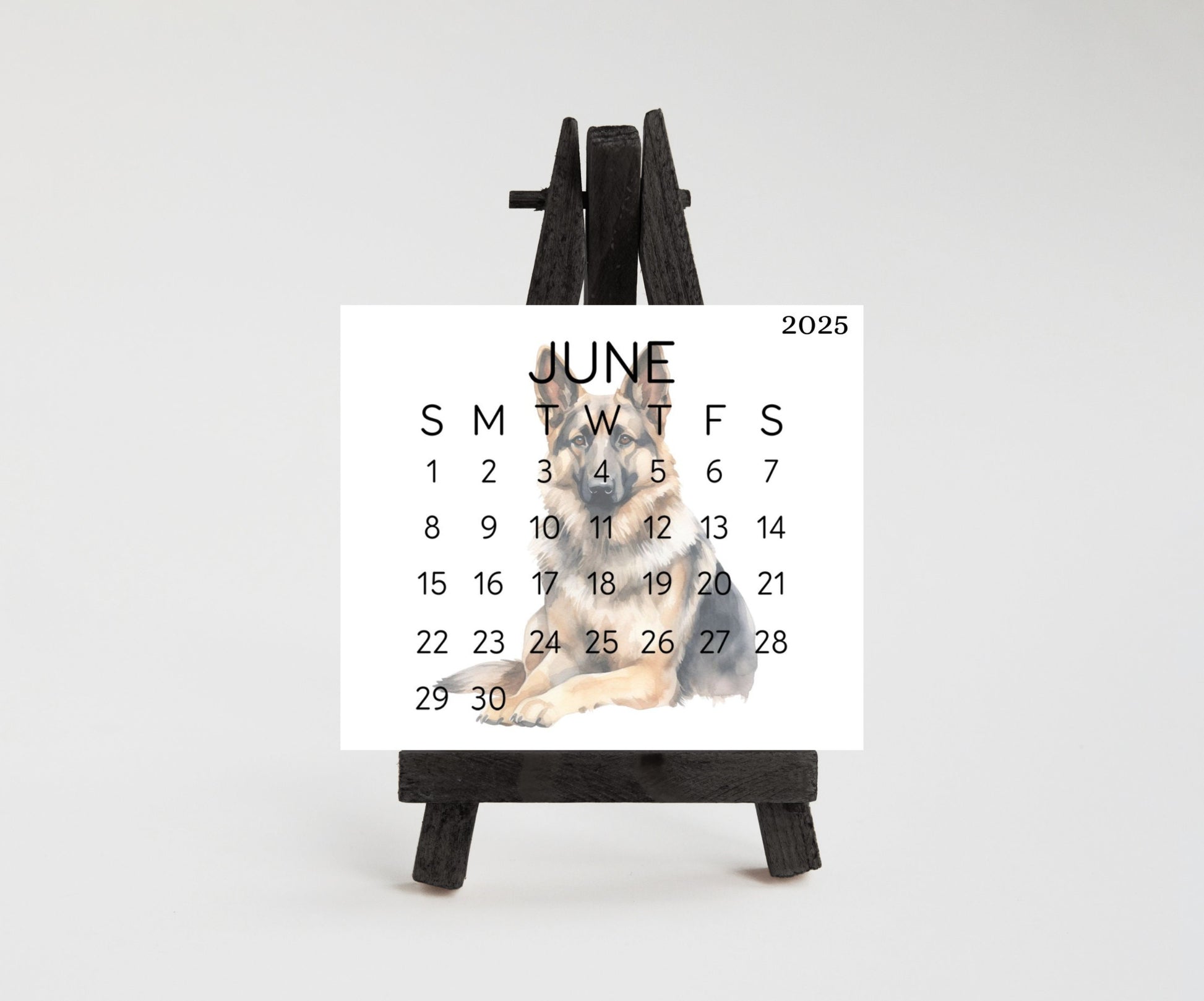2026 Small Desk German Shephard Calendar, Optional wood display stand, police dog calendar, small office decor, gift for the Shepherd lover - The Pawprint Paperie