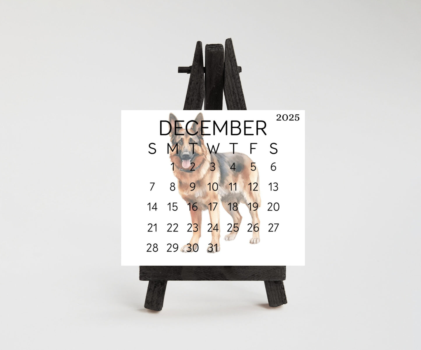 2026 Small Desk German Shephard Calendar, Optional wood display stand, police dog calendar, small office decor, gift for the Shepherd lover - The Pawprint Paperie